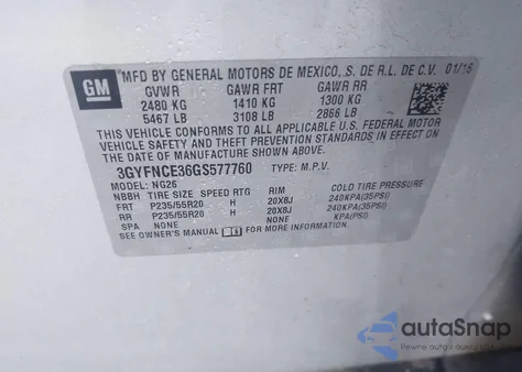 2016 Cadillac Srx Performance Collection z USA, uszkodzony, nr VIN 3GYFNCE36GS577760